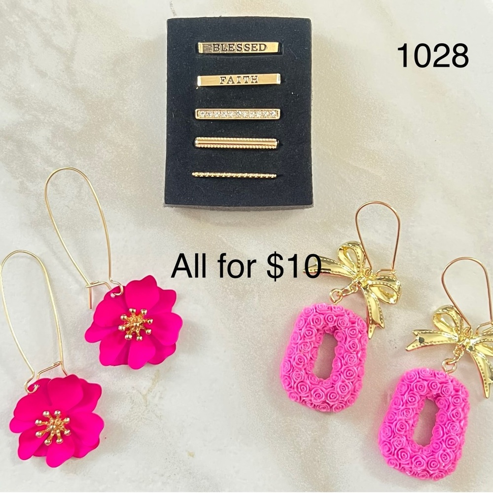 Pink and Gold Earring Set